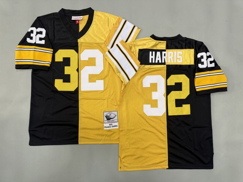 Men 2025 Pittsburgh Steelers 32 Harris black yellow Throwback Limited NFL Jersey style 001